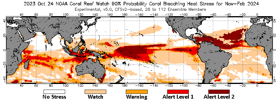 worldmap with bleaching alert